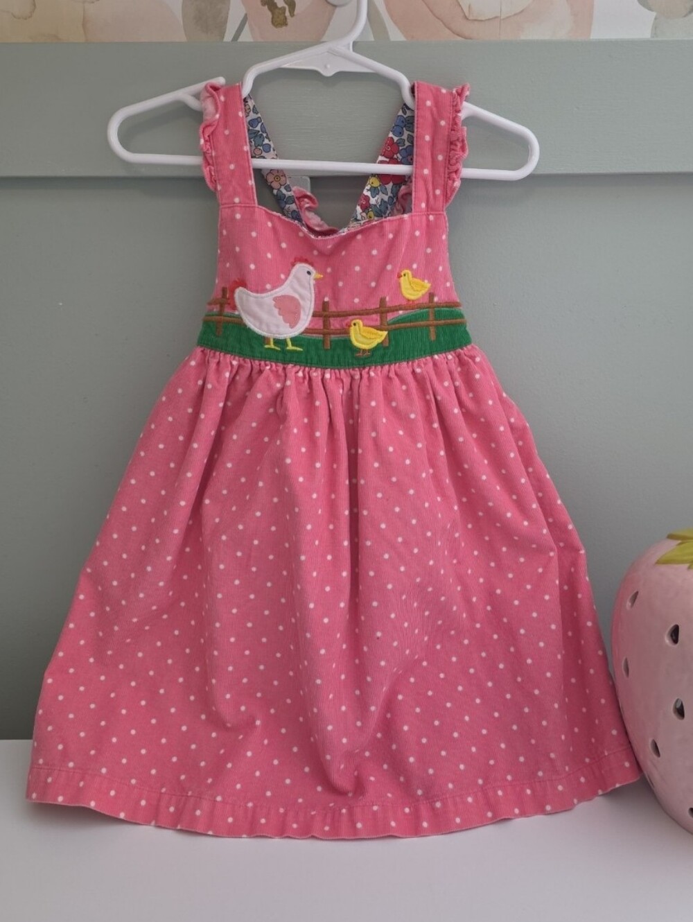 Baby Boden 3-4 3t 4t Corduroy Chick Chicken Pinafore Dress